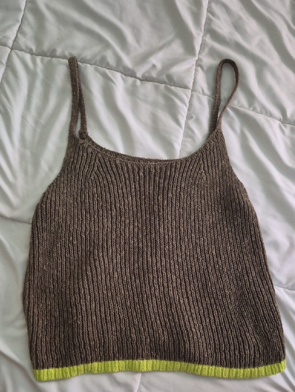 Pilcro Brown Ribbed Knit Tank with Yellow Hem